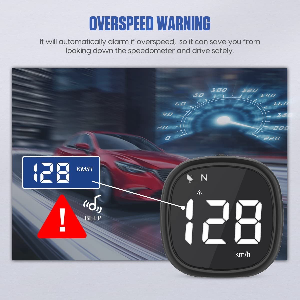 Speedometer - Digital GPS Speedometer - Head-up Display - KMH/MPH - With driver fatigue alert and speed V1188-MS-313-0627