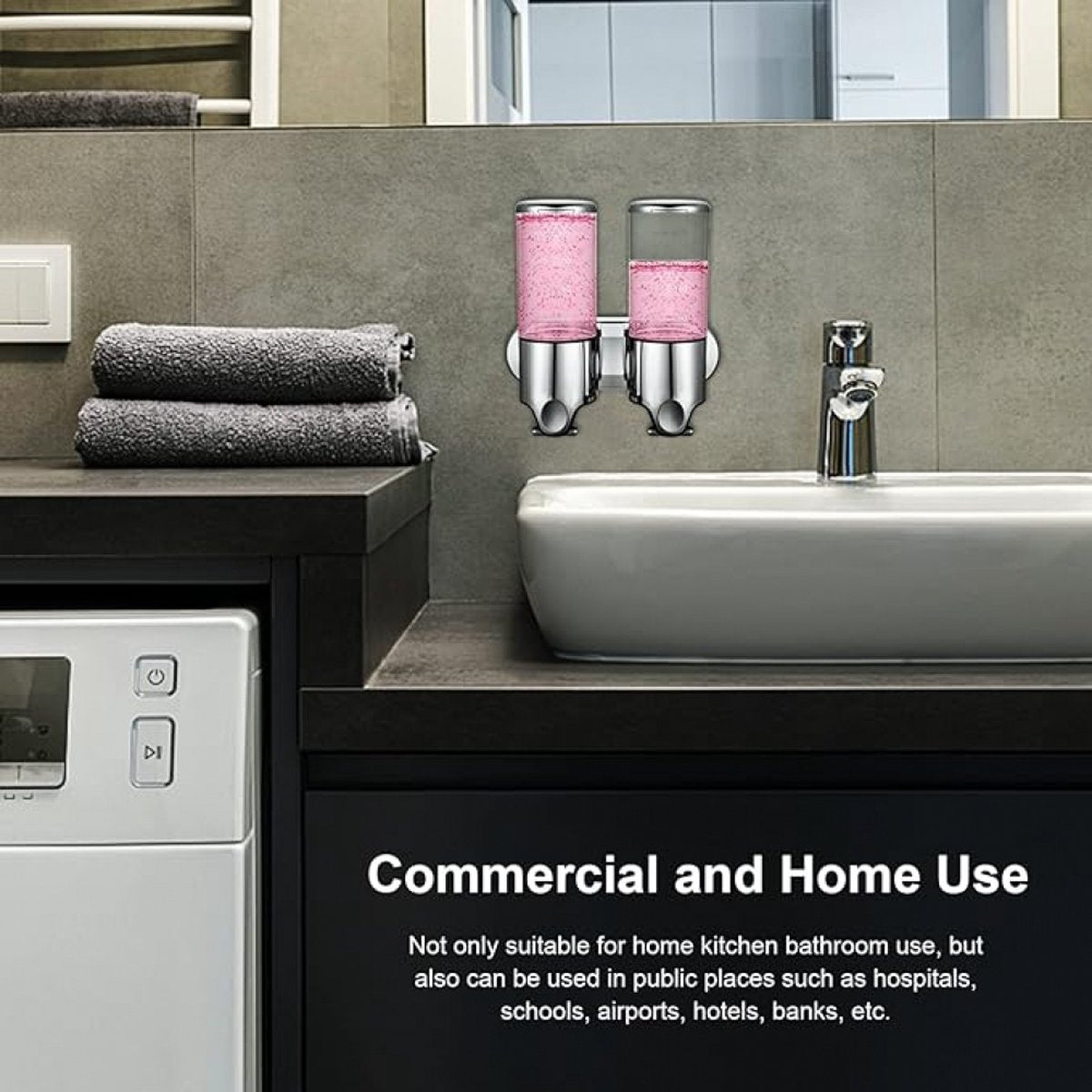 Soap dispenser - silver - 2 reservoirs - 2 x 500ml - wall-mounted - soap pump - soap holder - bathroom and V1188-MS-313-0637