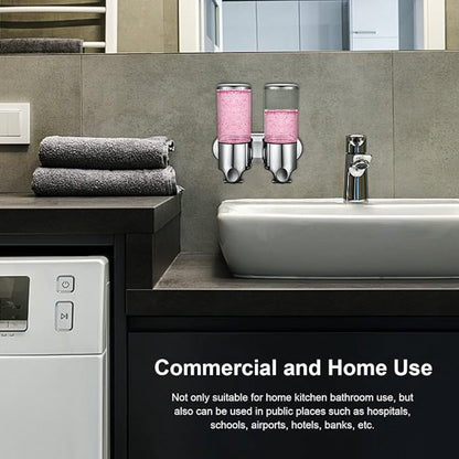 Soap dispenser - silver - 2 reservoirs - 2 x 500ml - wall-mounted - soap pump - soap holder - bathroom and V1188-MS-313-0637
