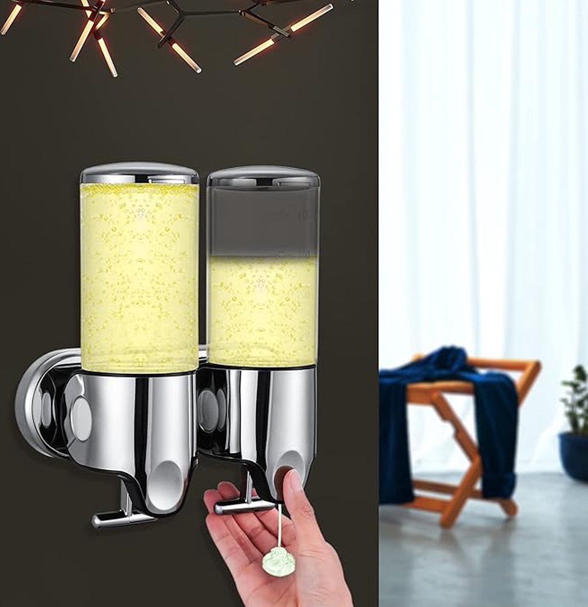 Soap dispenser - silver - 2 reservoirs - 2 x 500ml - wall-mounted - soap pump - soap holder - bathroom and V1188-MS-313-0637