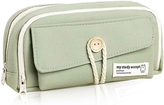 Expandable pencil case with 3 large compartments for girls, boys and students (light green), green, [light V1188-MS-313-0640