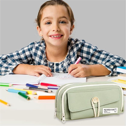 Expandable pencil case with 3 large compartments for girls, boys and students (light green), green, [light V1188-MS-313-0640
