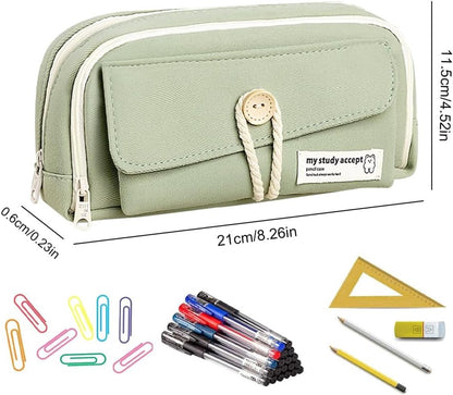 Expandable pencil case with 3 large compartments for girls, boys and students (light green), green, [light V1188-MS-313-0640