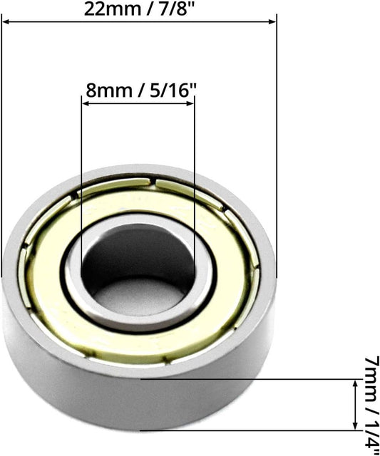 20 608zz ball bearings - Miniature deep groove ball bearings, double metal shielding - For skateboards, V1188-MS-313-0645