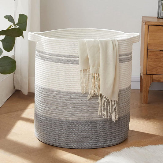 Laundry basket with handles, decorative basket for living room, woven storage basket for toys, cushions, V1188-MS-313-0650