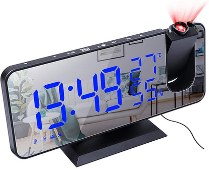 Radio Wekker digital projection with 4 dimmers and 180 degrees rotation - 2 sounds - Groot 7.4'' mirror V1188-MS-313-0655
