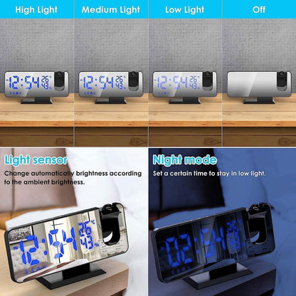 Radio Wekker digital projection with 4 dimmers and 180 degrees rotation - 2 sounds - Groot 7.4'' mirror V1188-MS-313-0655