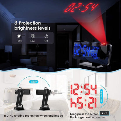 Radio Wekker digital projection with 4 dimmers and 180 degrees rotation - 2 sounds - Groot 7.4'' mirror V1188-MS-313-0655