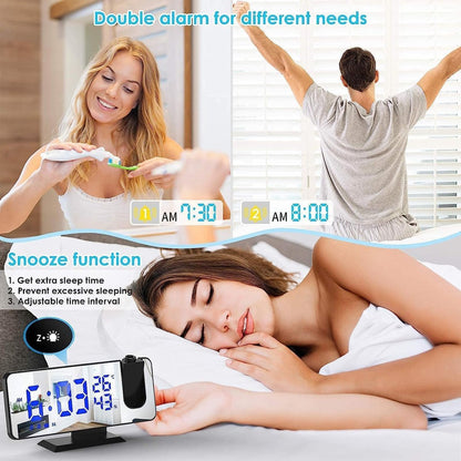 Radio Wekker digital projection with 4 dimmers and 180 degrees rotation - 2 sounds - Groot 7.4'' mirror V1188-MS-313-0655