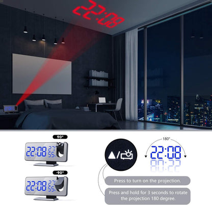 Radio Wekker digital projection with 4 dimmers and 180 degrees rotation - 2 sounds - Groot 7.4'' mirror V1188-MS-313-0655