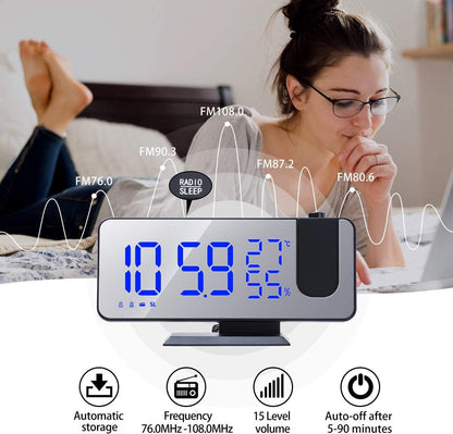 Radio Wekker digital projection with 4 dimmers and 180 degrees rotation - 2 sounds - Groot 7.4'' mirror V1188-MS-313-0655