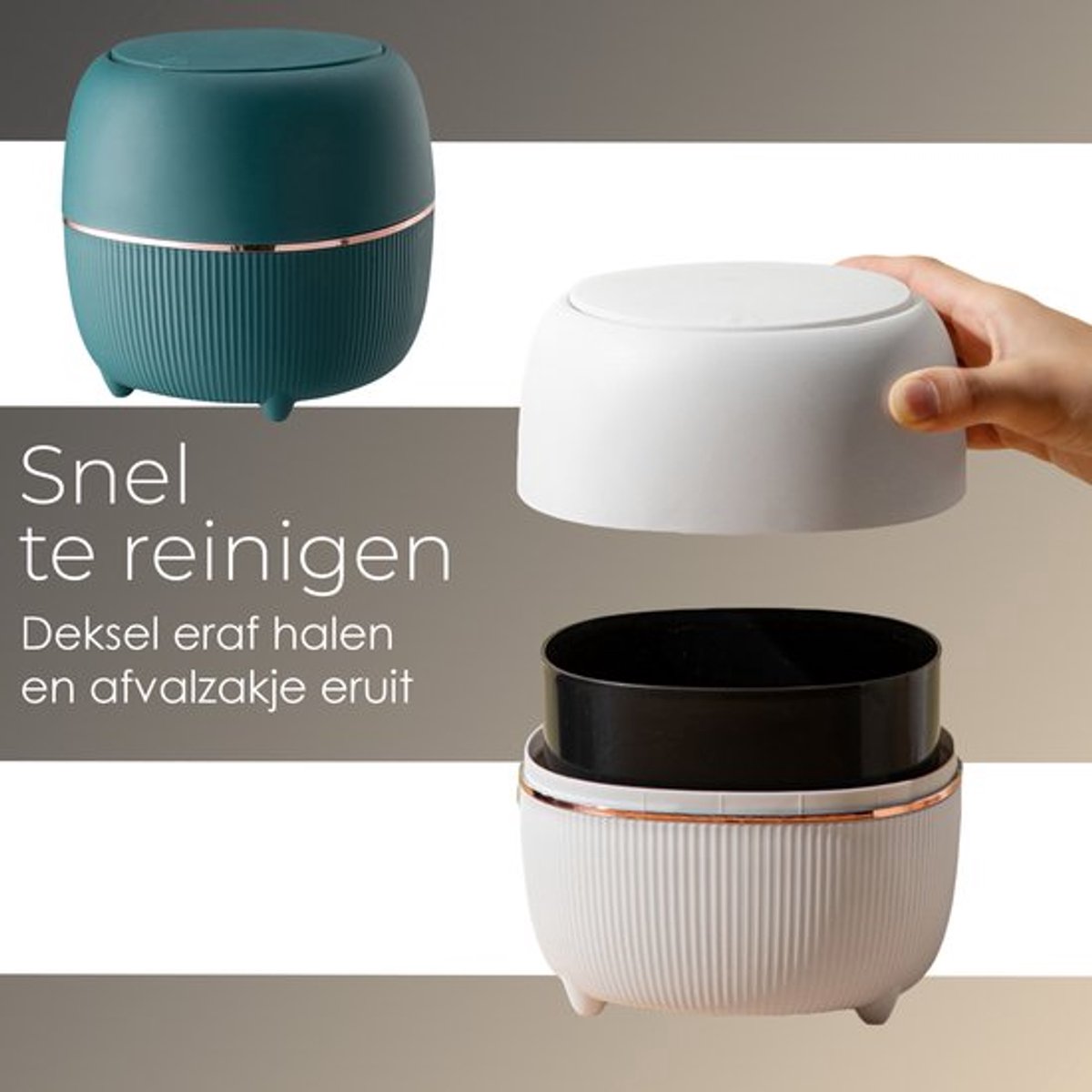 Klein Prullenbak - Designer Trash Can with Lid - Mini Prullenbak - Small trash can ideal for the countertop, V1188-MS-313-0660