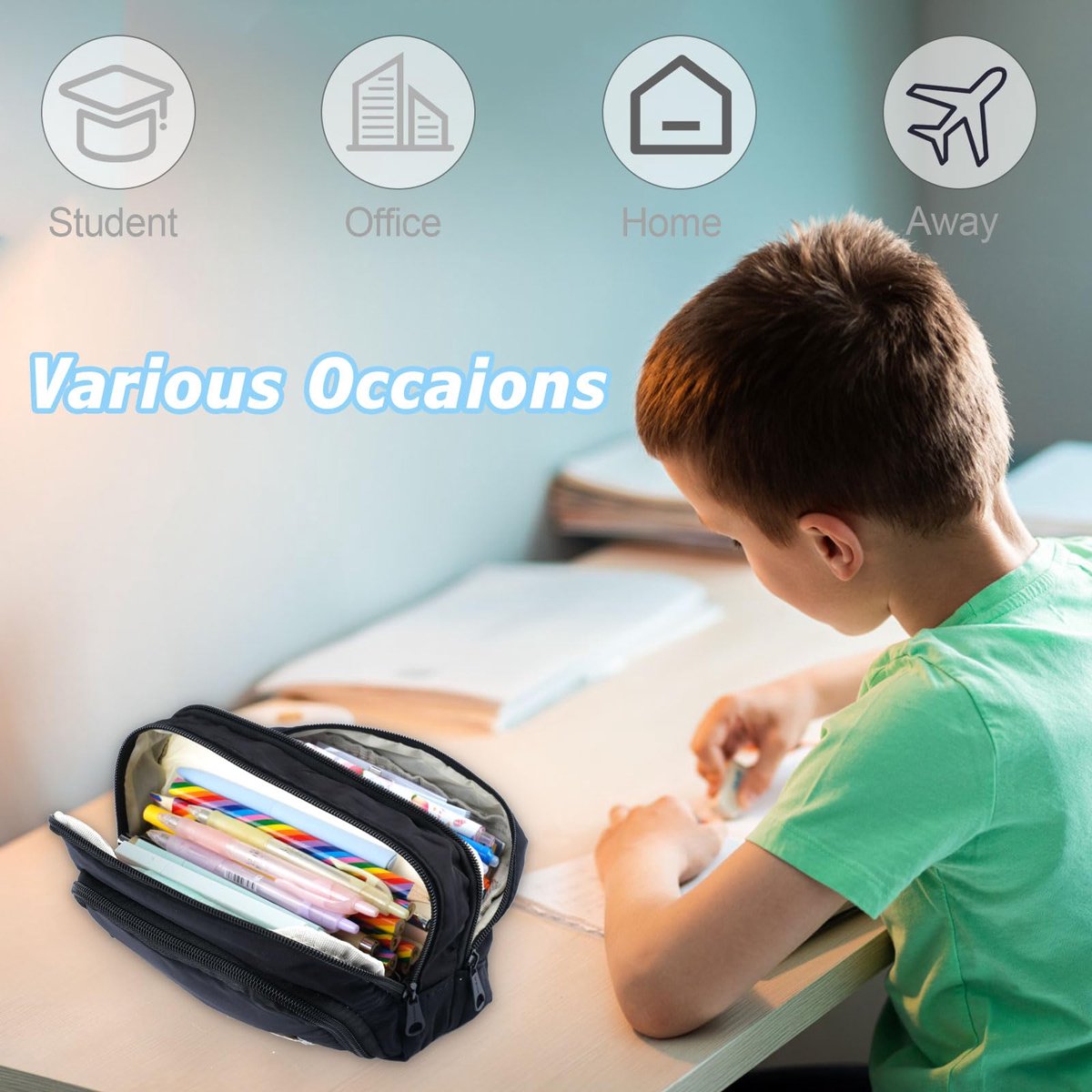 Pencil Case - Pencil Case - Adults - Boys and Girls - School Pencil Case - Black V1188-MS-313-0661