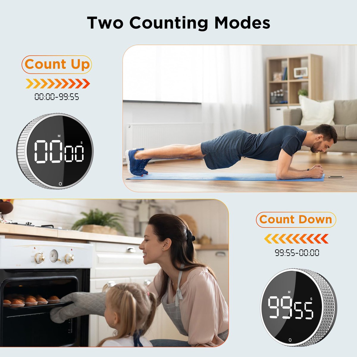 Digital Timer - Digital Kitchen Timer - Smart Timer - LED Display - Magnetic - 360 Degree Rotation - BBQ V1188-MS-313-0668
