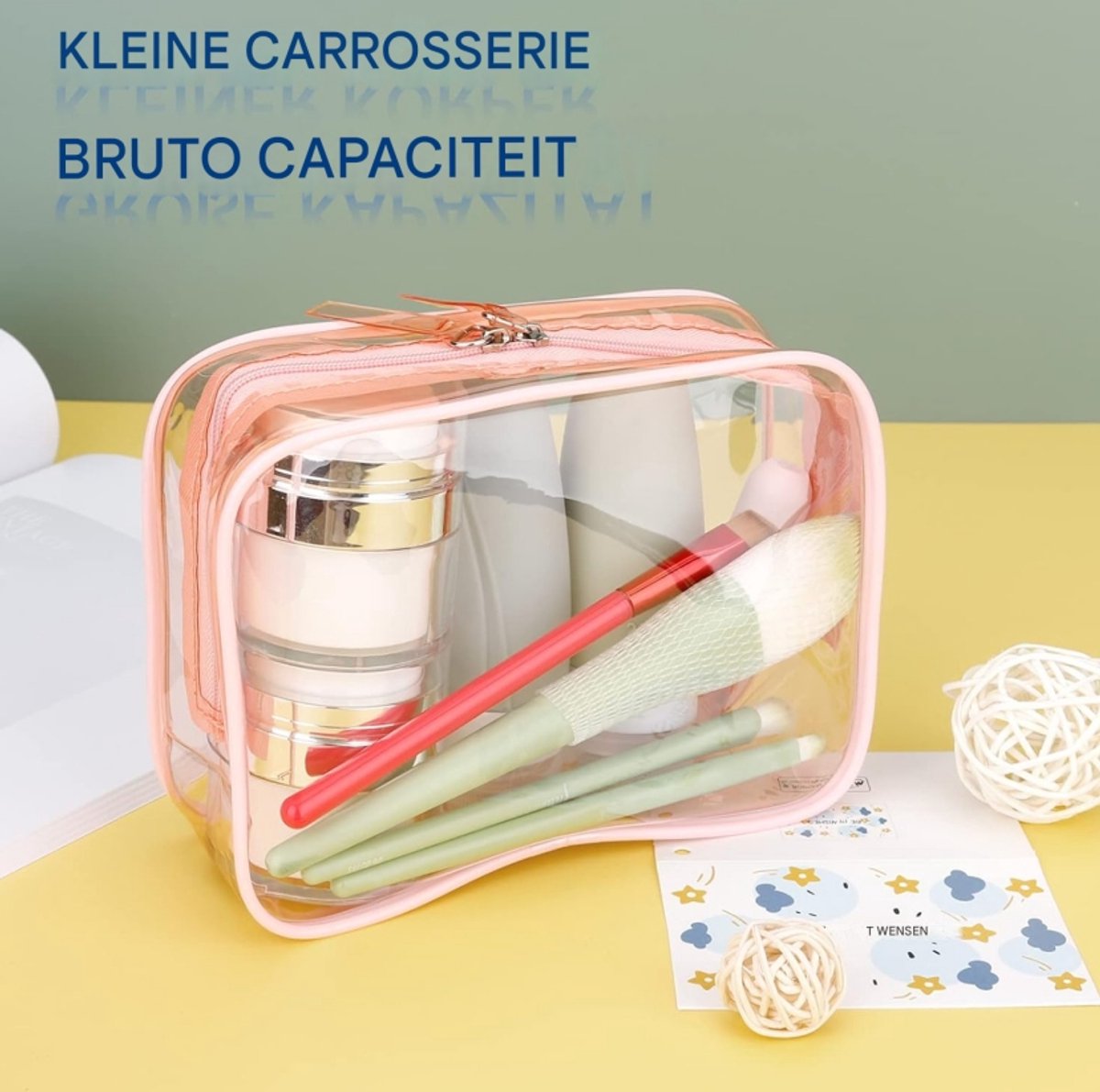 Transparent pink toiletry bag, waterproof toiletry bag with zipper V1188-MS-313-0670