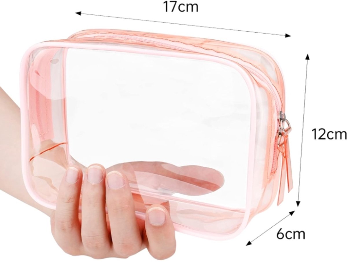 Transparent pink toiletry bag, waterproof toiletry bag with zipper V1188-MS-313-0670