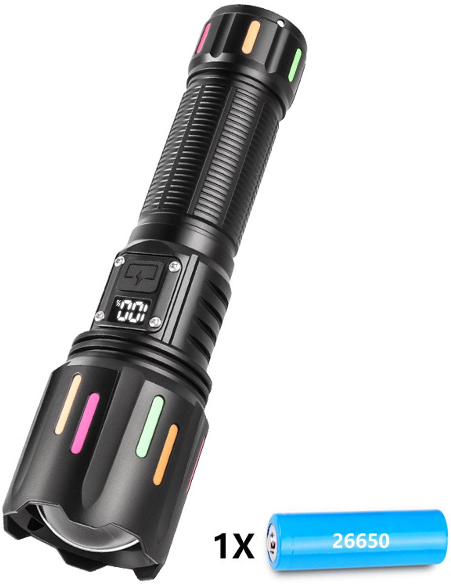 High power white laser LED flashlight, waterproof Type-C rechargeable zoom flashlight for outdoor use - V1188-MS-313-0676