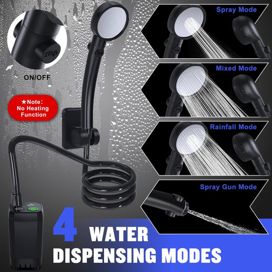 Portable Camping Shower - 6000mAh Rechargeable Shower Pump - With Smart LED Display - 4 Spray Modes - IPX7 V1188-MS-313-0687