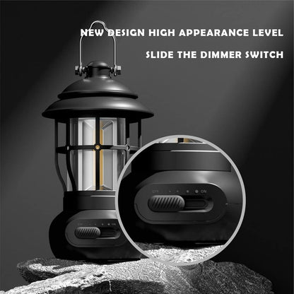 Rechargeable Camping Lantern - Retro Camping Lamp - Dimmable COB Hanging Light for Tent, Camping, Fishing, V1188-MS-313-0698
