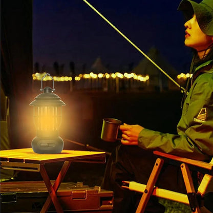 Rechargeable Camping Lantern - Retro Camping Lamp - Dimmable COB Hanging Light for Tent, Camping, Fishing, V1188-MS-313-0698