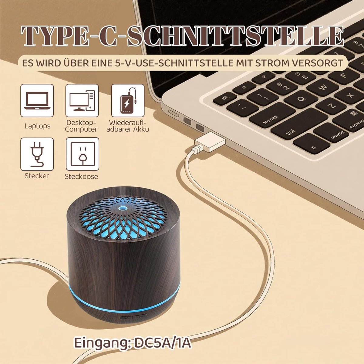 Humidifiers - Aromatherapy Humidifier - 300ml Diffuser - Air Humidifier - Room Humidifier - 7-Color LED - V1188-MS-313-0699