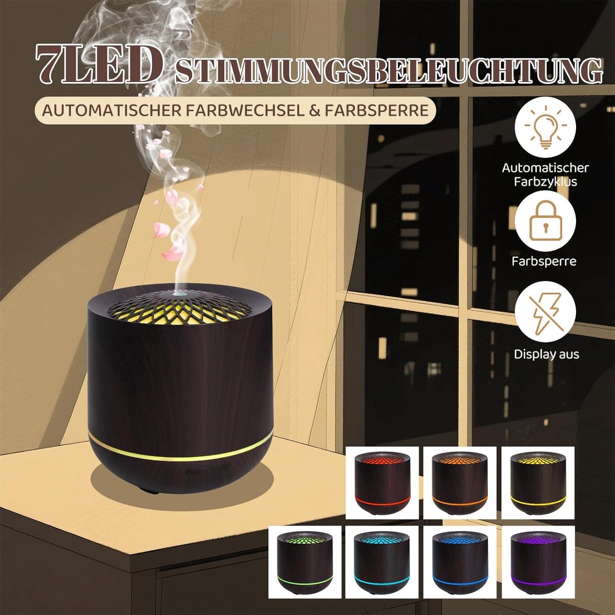 Humidifiers - Aromatherapy Humidifier - 300ml Diffuser - Air Humidifier - Room Humidifier - 7-Color LED - V1188-MS-313-0699