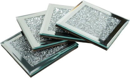Set of 4 Mirror Effect Coasters - Crushed Diamond Coasters - Table Decor - With cut diamond crystal and V1188-MS-313-0731