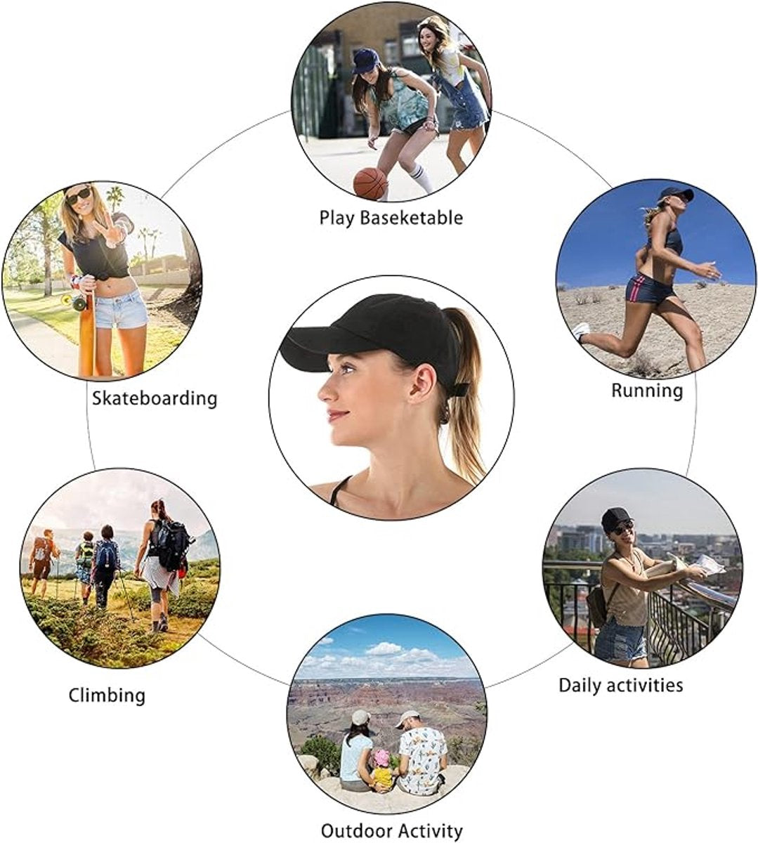 Women's ponytail baseball cap, adjustable summer cap in quick-drying breathable mesh, unisex baseball cap, V1188-MS-313-0739