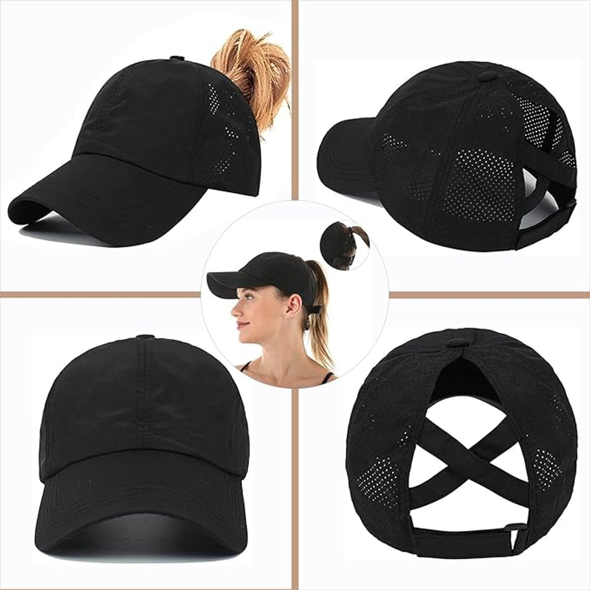 Women's ponytail baseball cap, adjustable summer cap in quick-drying breathable mesh, unisex baseball cap, V1188-MS-313-0739