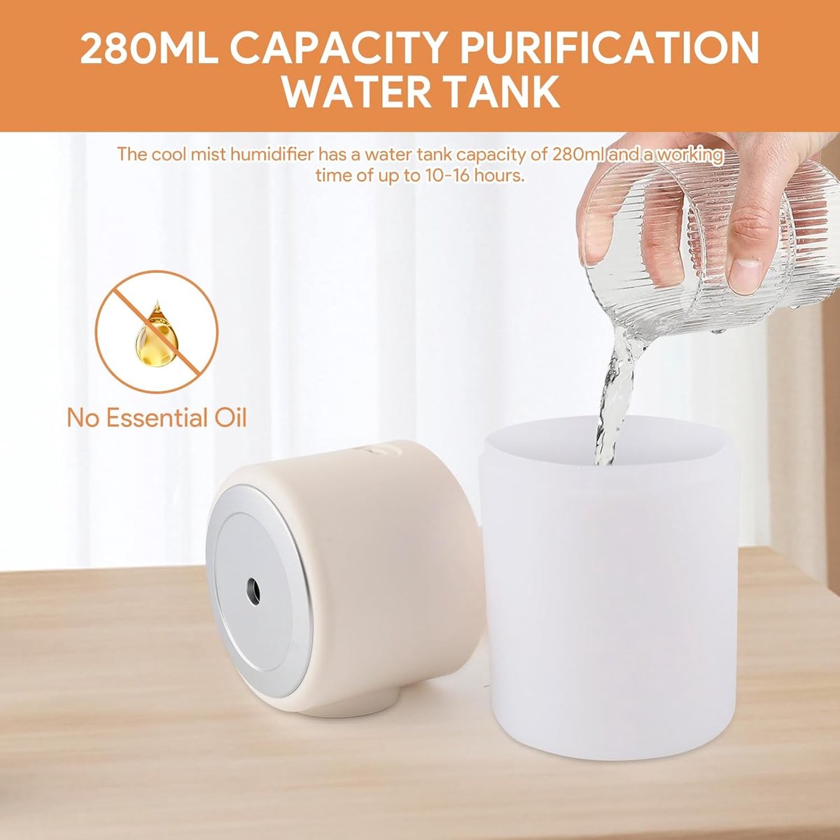 Humidifiers - Bedroom Humidifier - Cool Mist Humidifier - 280ml USB Desktop Humidifier with Night Light for V1188-MS-313-0741