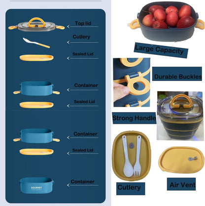 Lunch Box - Bento Box with Cutlery - 3-Layer 2000ml Lunch Box - Insulated Lunch Box for Adults and Children, V1188-MS-313-0746