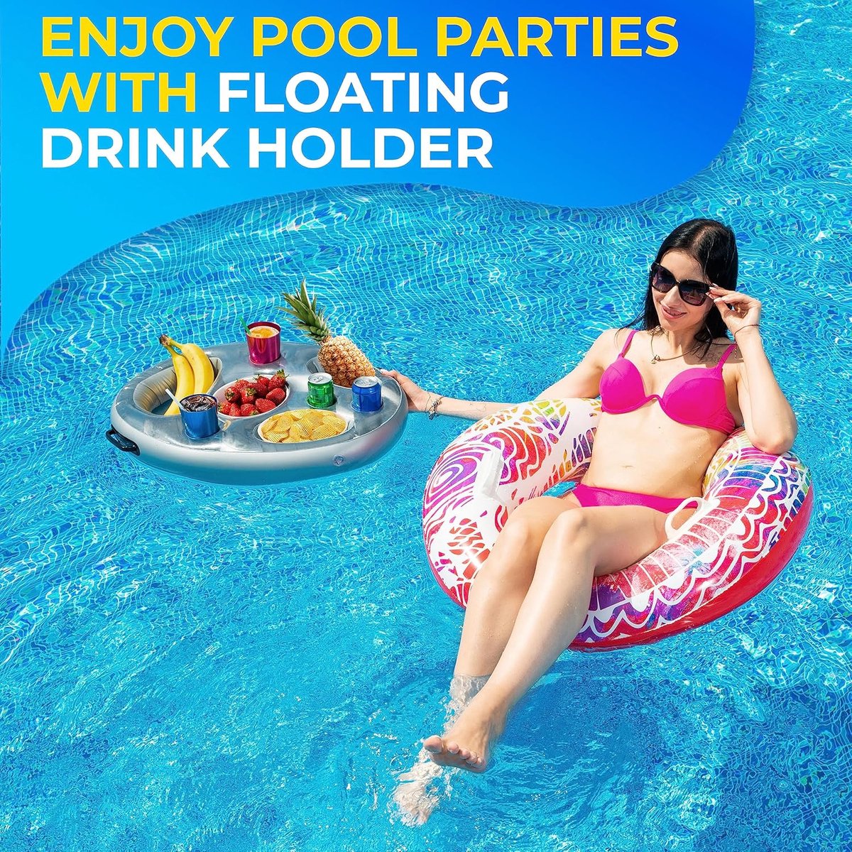 Inflatable pool party floats - Floating pool cup holder - Pool accessories - Silver V1188-MS-313-0776