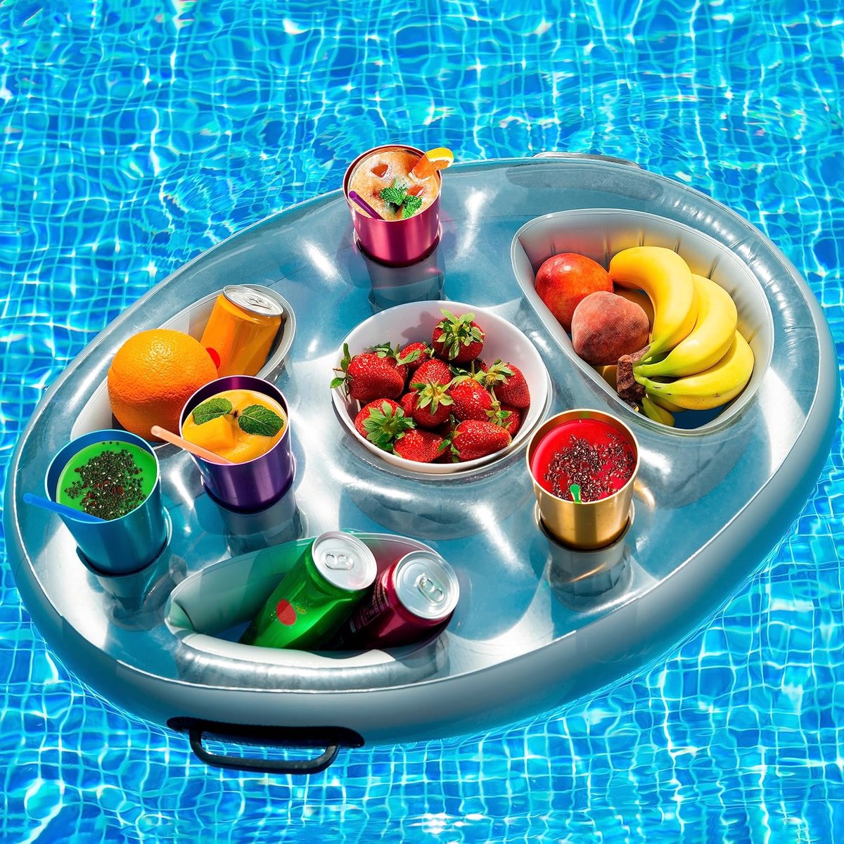 Inflatable pool party floats - Floating pool cup holder - Pool accessories - Silver V1188-MS-313-0776