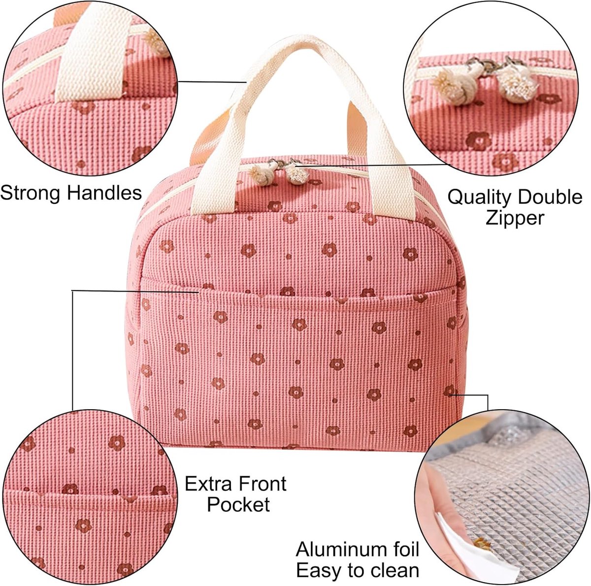 Women's Insulated Lunch Bag - Pink Insulated Bag for Work and School V1188-MS-313-0777