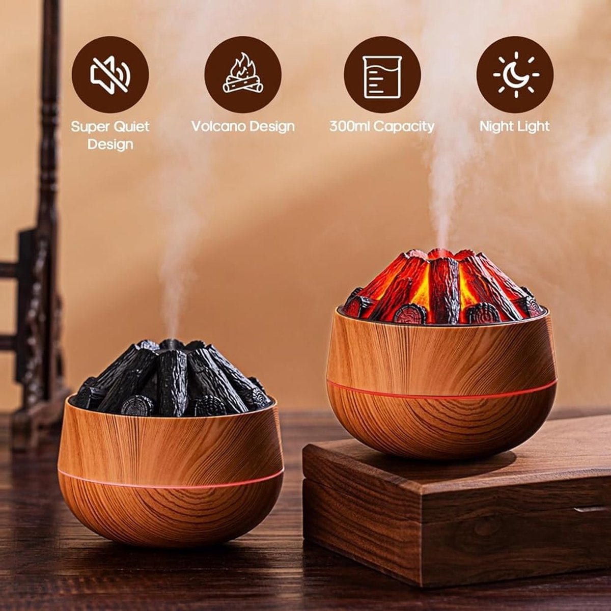 Aromatherapy Air Humidifier - Flame Effect Aromatherapy Diffuser - 300ml - Bedroom Humidifier - Campfire V1188-MS-313-0791