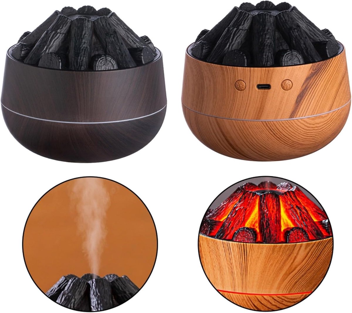 Aromatherapy Air Humidifier - Flame Effect Aromatherapy Diffuser - 300ml - Bedroom Humidifier - Campfire V1188-MS-313-0792