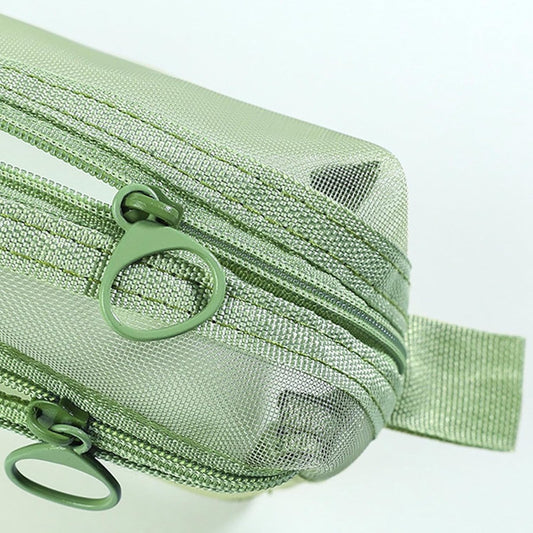 Double-layer mesh pencil case, large capacity pencil case, transparent pencil case for students, green V1188-MS-313-0793