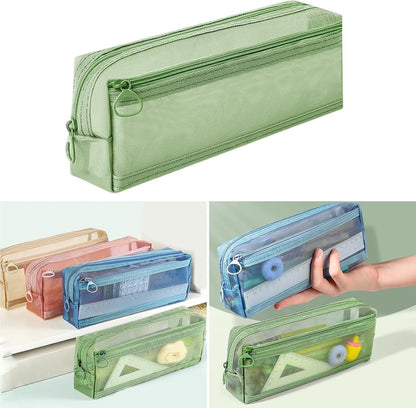 Double-layer mesh pencil case, large capacity pencil case, transparent pencil case for students, green V1188-MS-313-0793