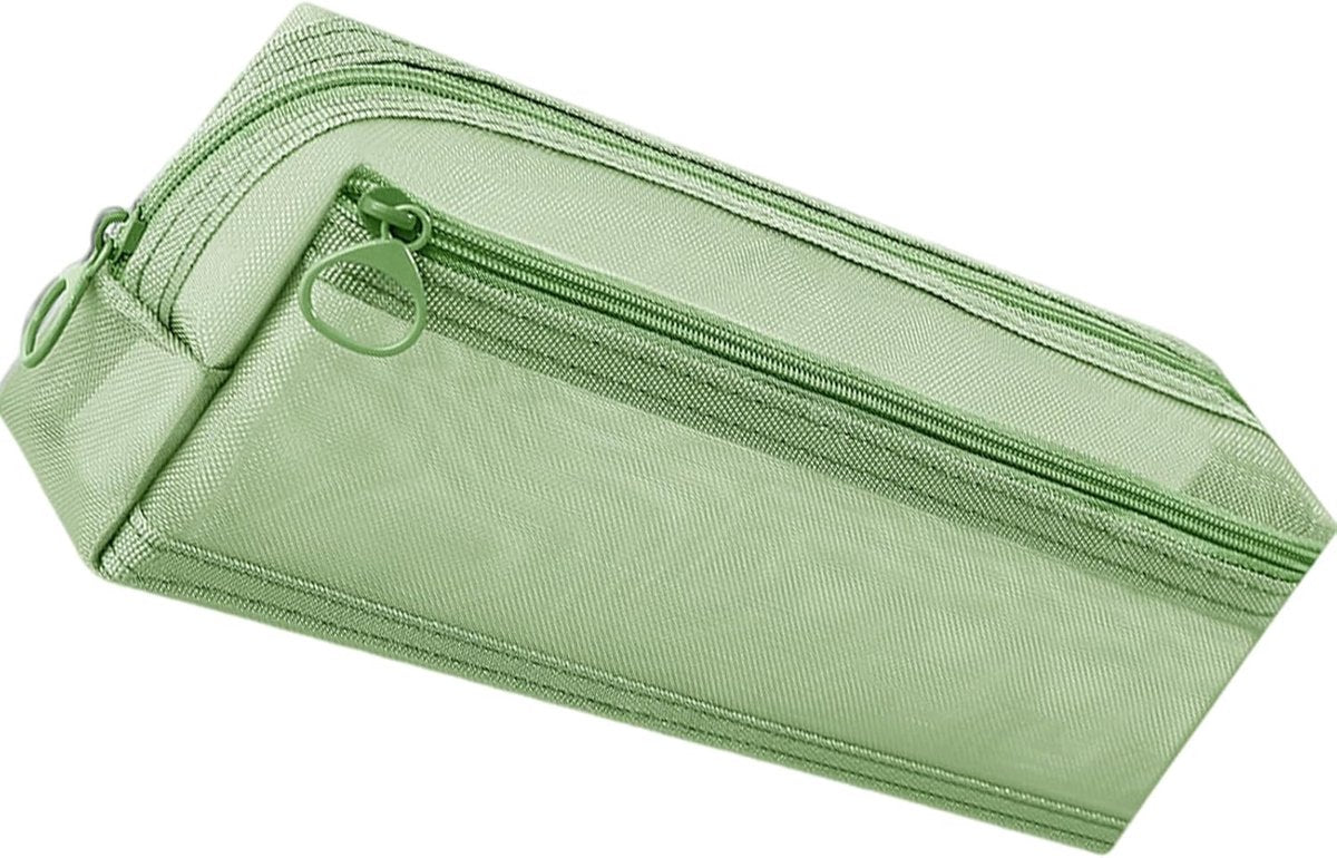 Double-layer mesh pencil case, large capacity pencil case, transparent pencil case for students, green V1188-MS-313-0793