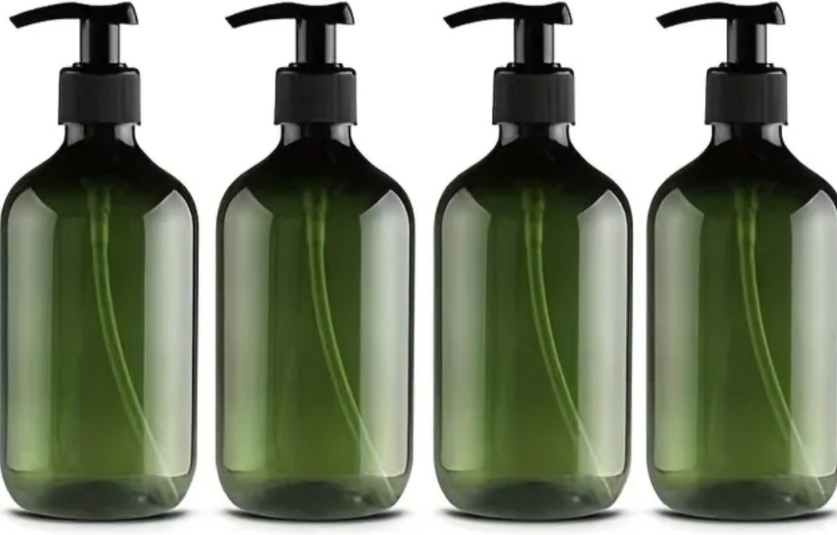 Set of 4 pump bottles 500 ML, green transparent plastic soap dispenser, refillable shampoo bottle. V1188-MS-313-0795