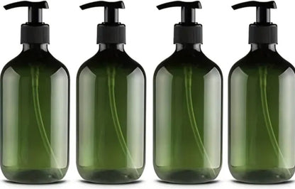 Set of 4 pump bottles 500 ML, green transparent plastic soap dispenser, refillable shampoo bottle. V1188-MS-313-0795