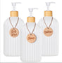 Set of 3 pump bottles, 500 ML, White, plastic and bamboo soap dispenser, refillable shampoo bottle. V1188-MS-313-0796