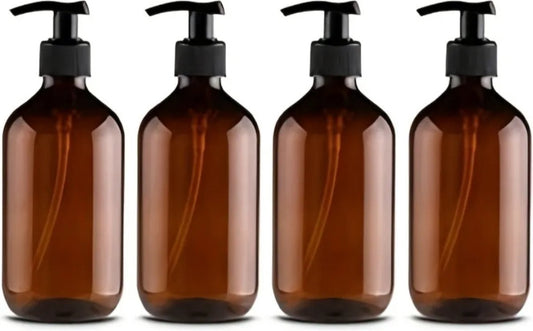 Set of 4 pump bottles 500 ML, transparent brown plastic soap dispenser, refillable shampoo bottle. V1188-MS-313-0797