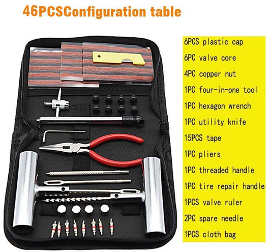 46-piece set - Rim repair kit - for motorcycle, moped or car - Tire repair kit - Complete repair kit for car V1188-MS-313-0804