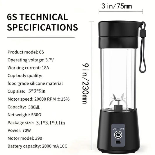 Blender - Mini blender - Smoothie maker - Rechargeable mini blender - Portable blender - Citrus press - Black V1188-MS-313-0806