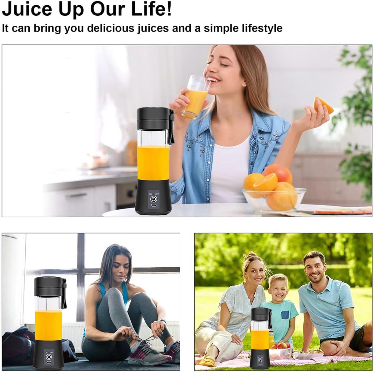 Blender - Mini blender - Smoothie maker - Rechargeable mini blender - Portable blender - Citrus press - Black V1188-MS-313-0806