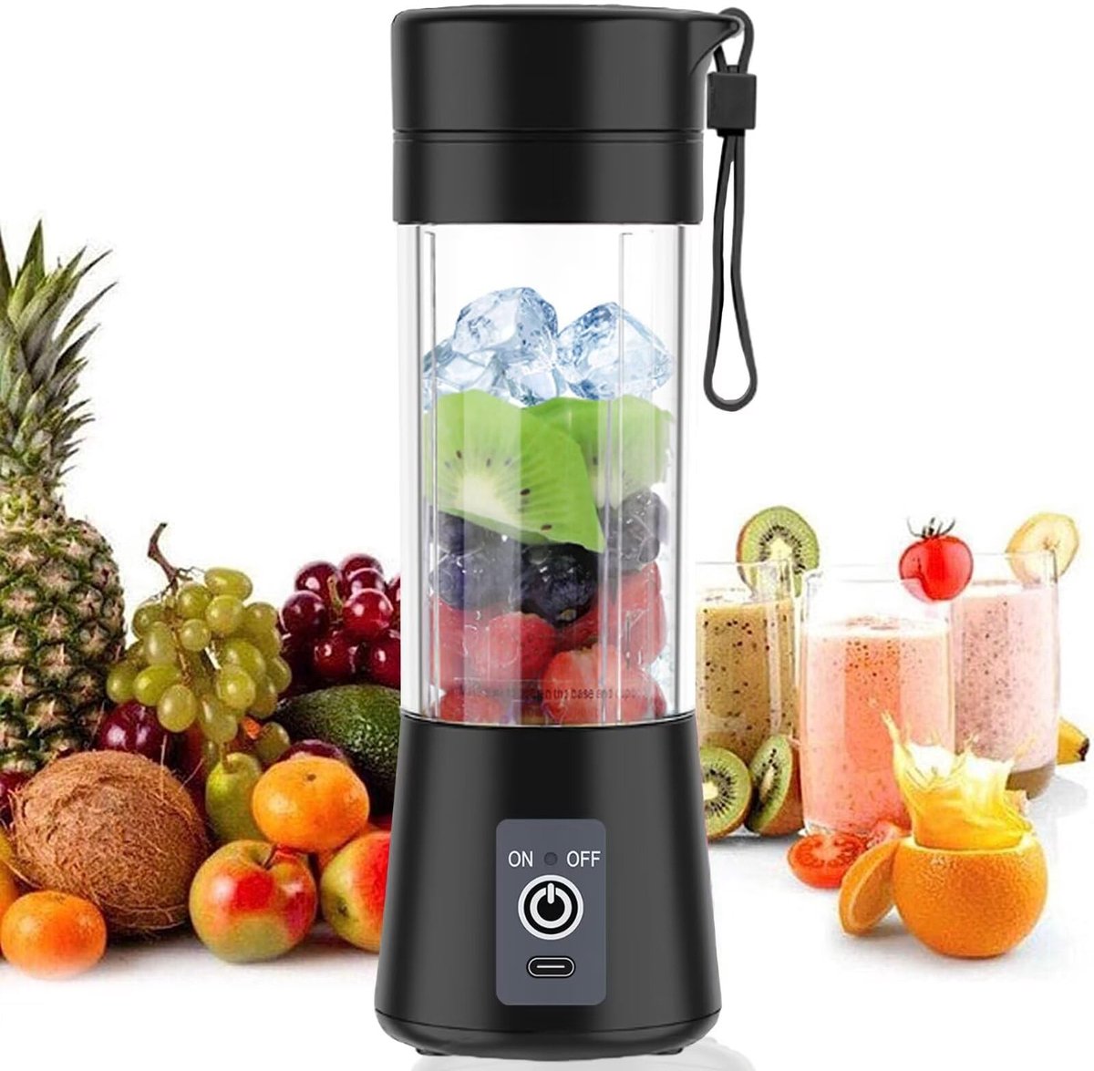 Blender - Mini blender - Smoothie maker - Rechargeable mini blender - Portable blender - Citrus press - Black V1188-MS-313-0806