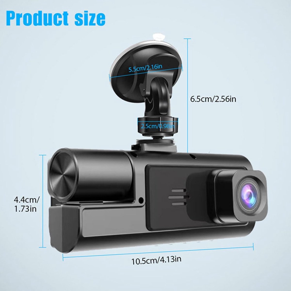 Dashcam - Dual lens 1080p - HD video recorder, wide viewing angle - Loop recording - For safety while V1188-MS-313-0808