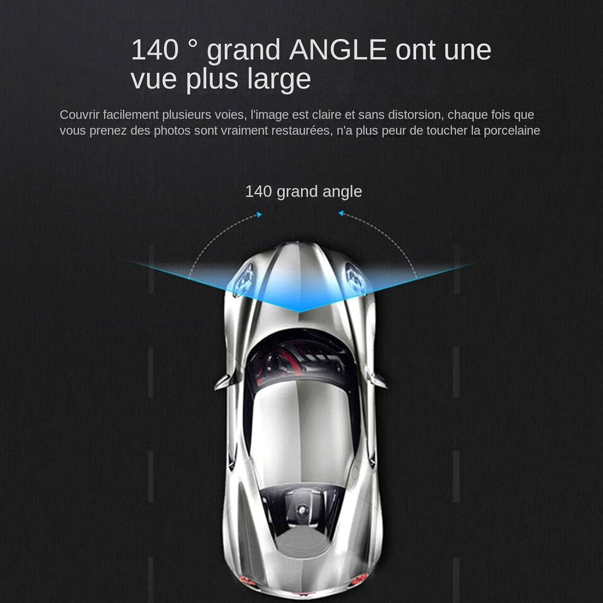 Dashcam - Dual lens 1080p - HD video recorder, wide viewing angle - Loop recording - For safety while V1188-MS-313-0808