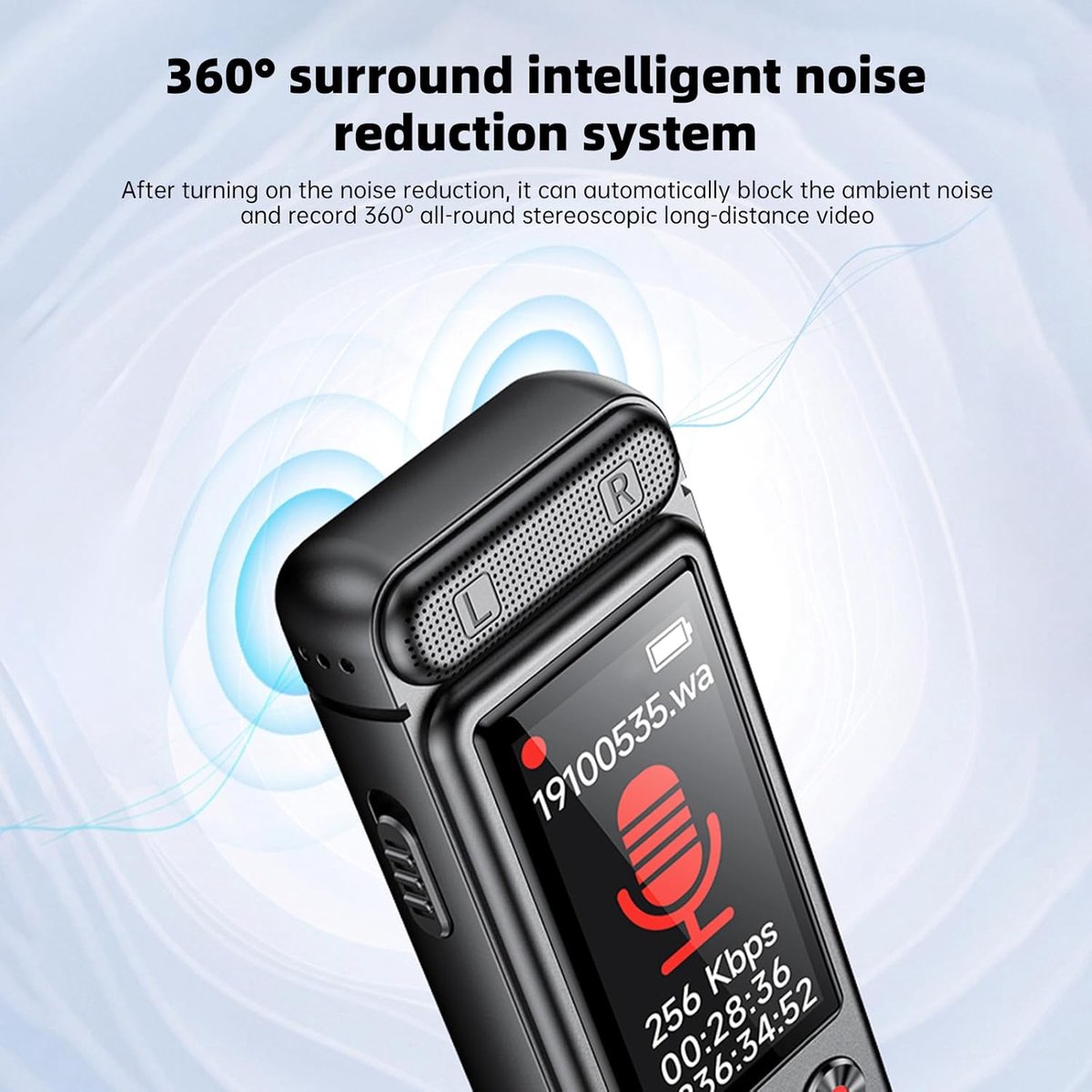 Voice Recorder - Dictaphone - Rechargeable - Portable - Clear Sound - Meetings, Interviews - 64 GB - Black V1188-MS-313-0818